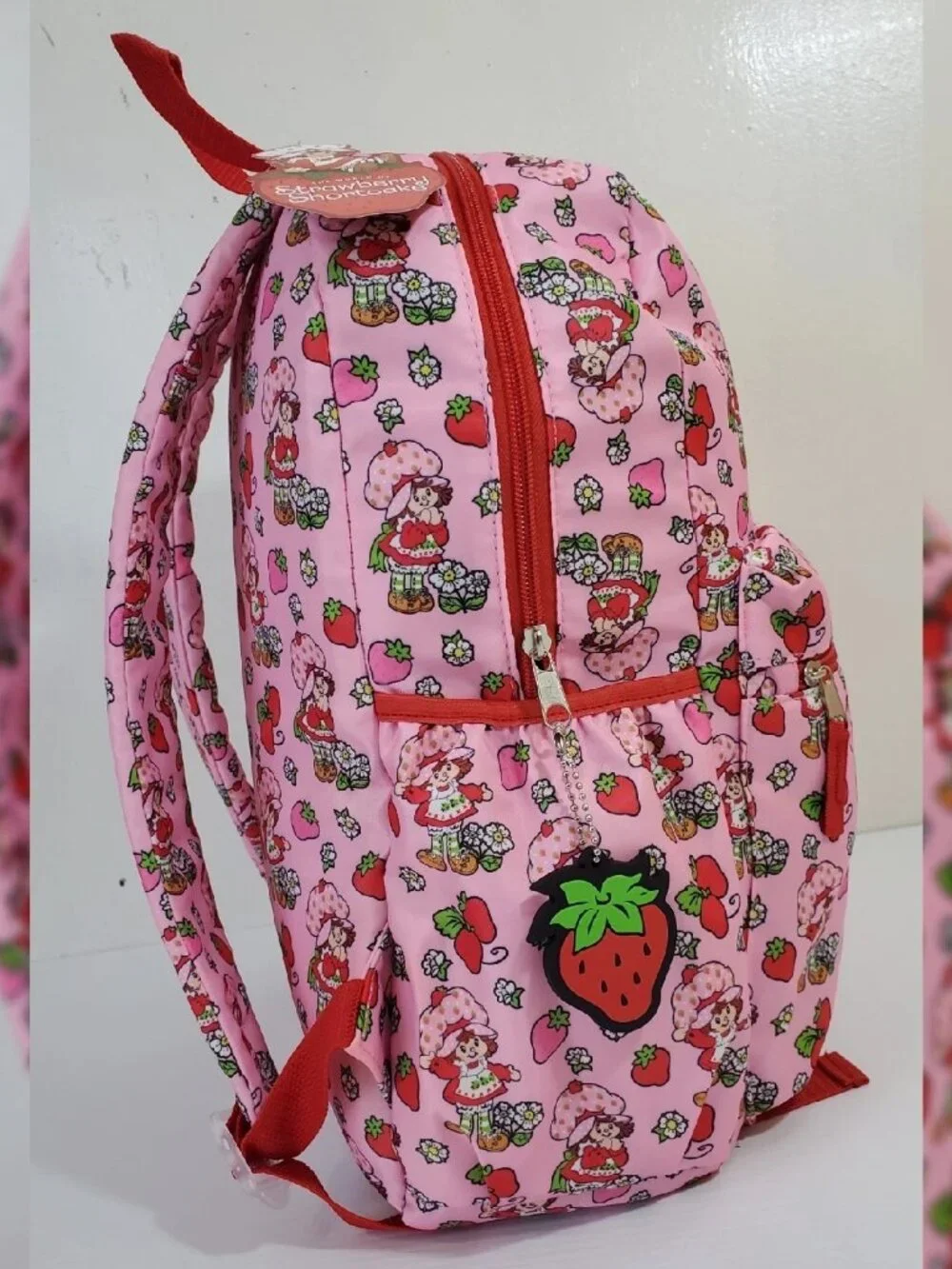STRAWBERRY SHORTCAKE BACKPACK KIDS ALLOVER PRINT DOLL LOGO BOTTLE POCKET